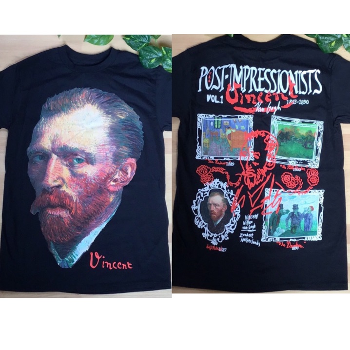 Vincent Van Gogh Rare Double Sided Graphic Black Tee T-Shirt